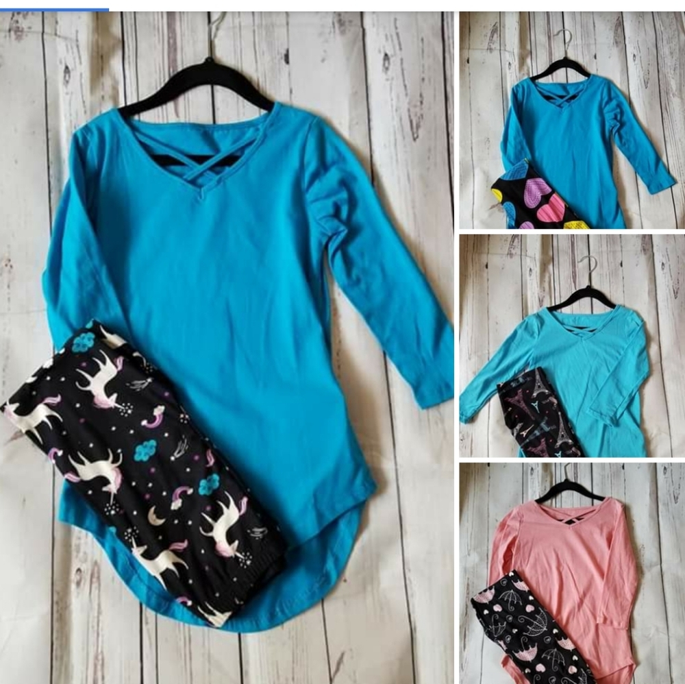 Blue 3/4 sleeve criss cross tunic shirt